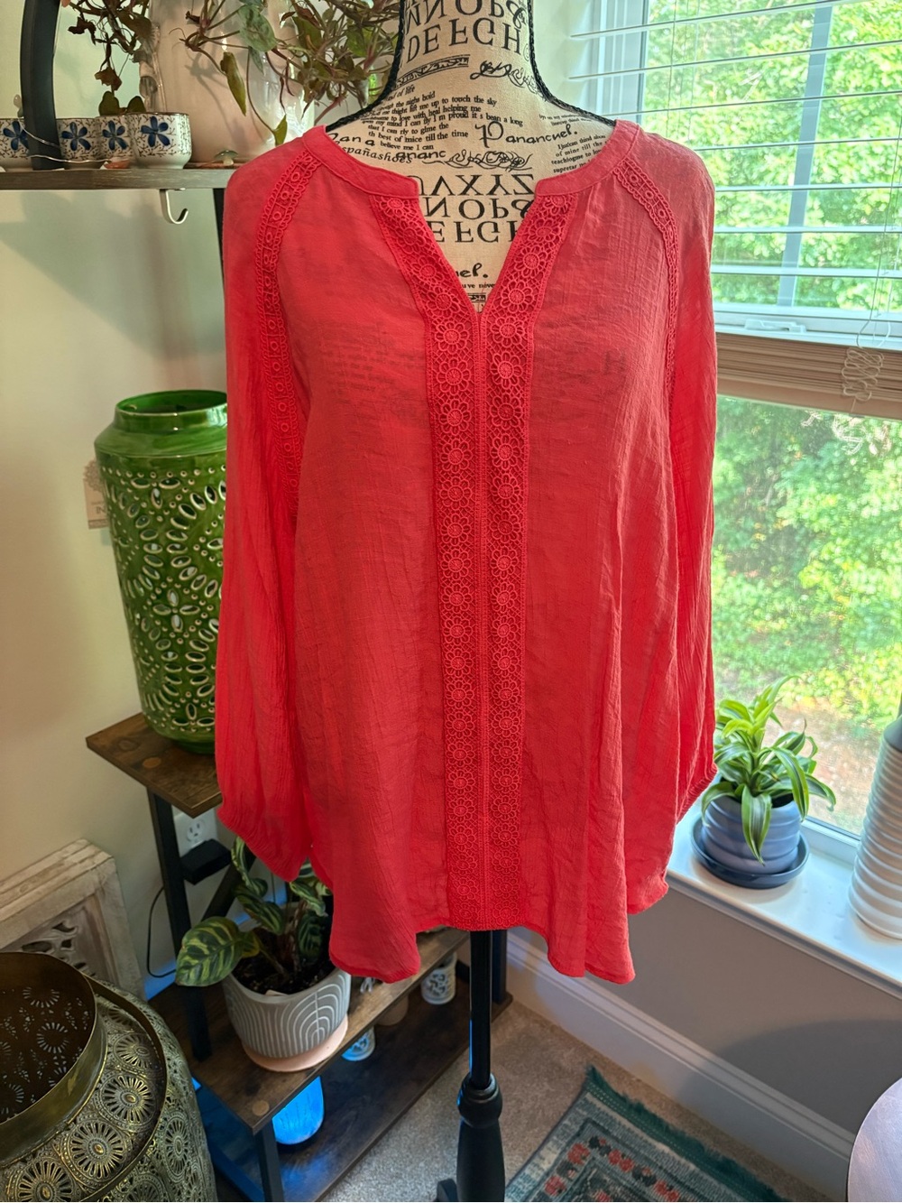 Counterparts Coral Split-Neck Crochet-Trim Tunic